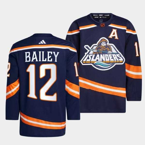 Mens New York Islanders #12 Josh Bailey 2022 Navy Reverse Retro 2.0 Stitched Jersey->new york islanders->NHL Jersey